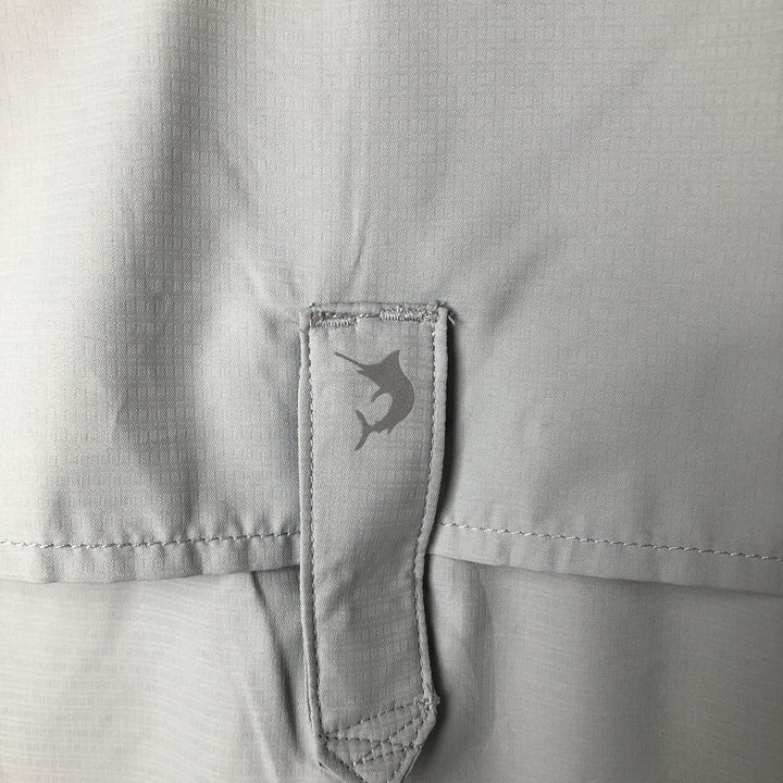 REEL LEGENDS SALTWATER Hidden Button Down Short Sleeve Fishing Shirt Men's L Size polyester gray type Vintage Second Hand