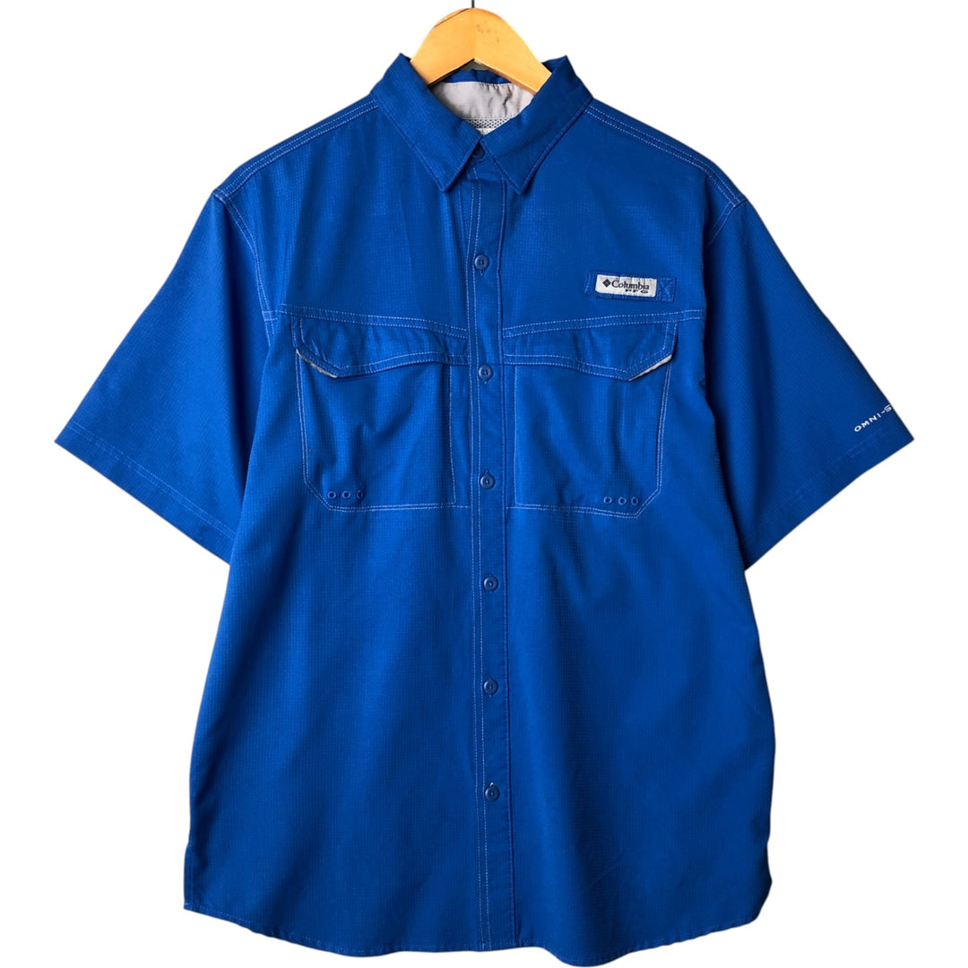 Columbia PFG OMNI-SHADE Hidden Button Down Short Sleeve Fishing Shirt, Men's Size S polyester blue type Vintage Second Hand