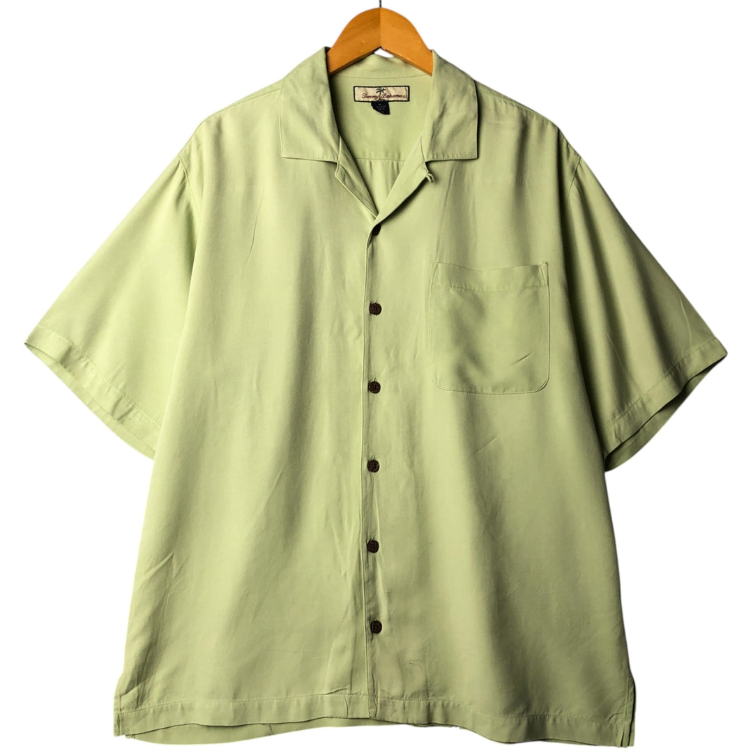 Vintage 90'S Tommy Bahama short-sleeved open-collar silk box shirt, size M, men's silk green type yellow green Vintage Second Hand