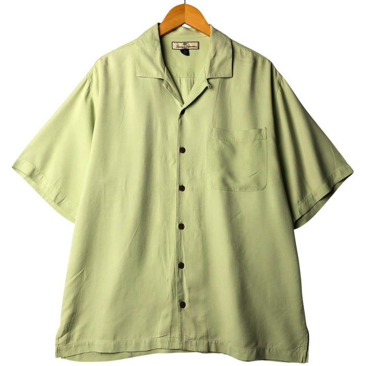 Vintage 90'S Tommy Bahama short-sleeved open-collar silk box shirt, size M, men's silk green type yellow green Vintage Second Hand