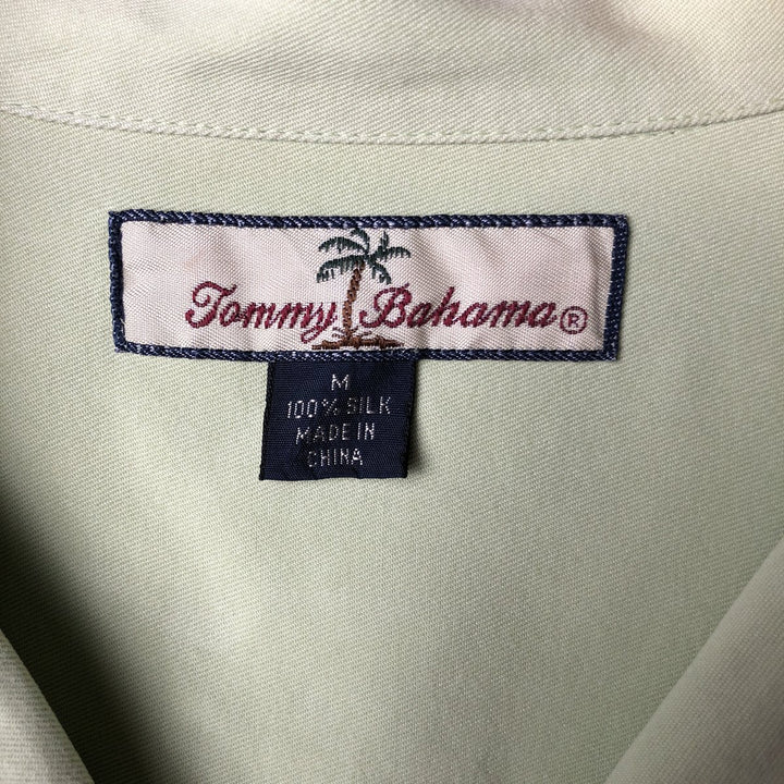 Vintage 90'S Tommy Bahama short-sleeved open-collar silk box shirt, size M, men's silk green type yellow green Vintage Second Hand