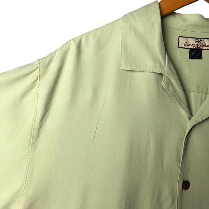 Vintage 90'S Tommy Bahama short-sleeved open-collar silk box shirt, size M, men's silk green type yellow green Vintage Second Hand