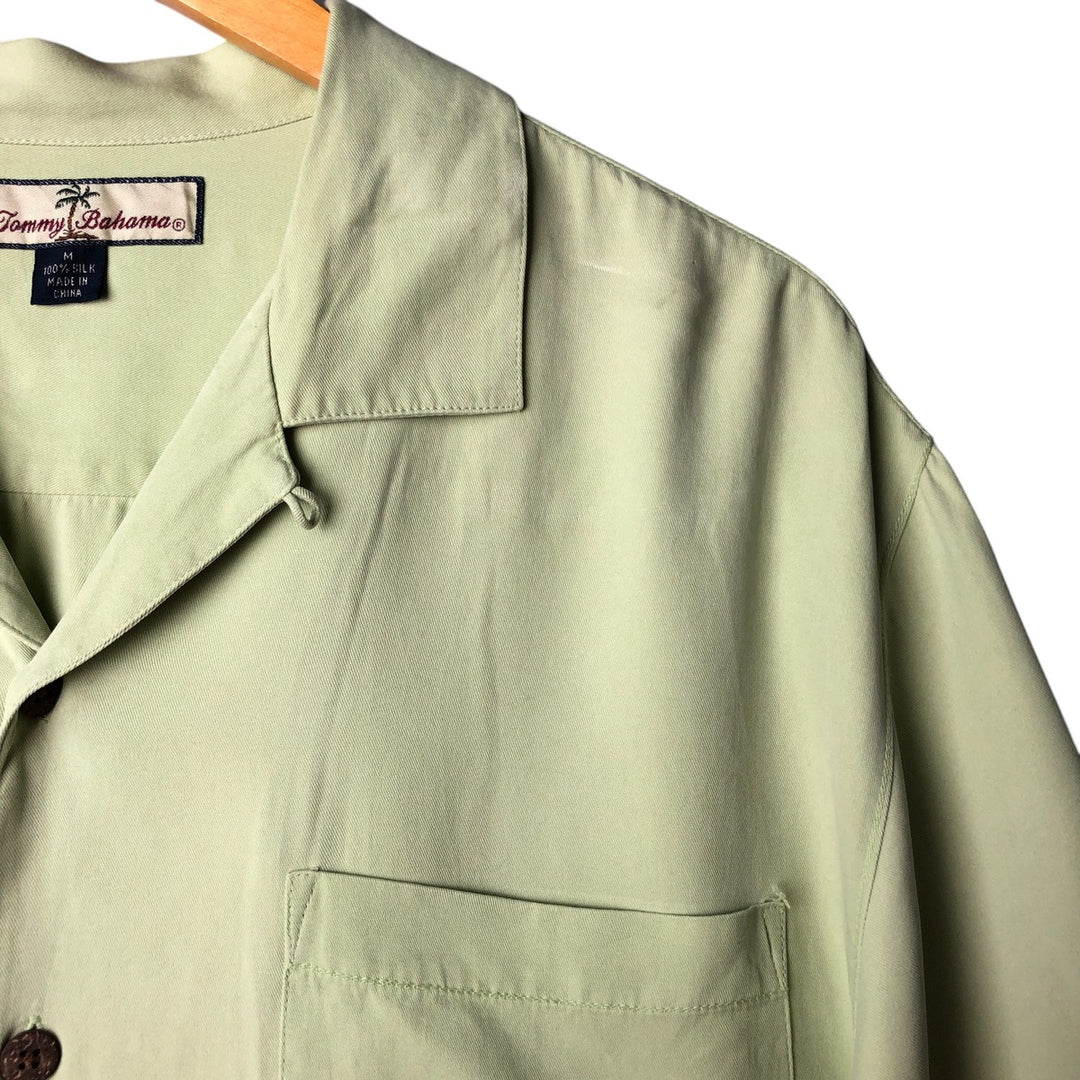 Vintage 90'S Tommy Bahama short-sleeved open-collar silk box shirt, size M, men's silk green type yellow green Vintage Second Hand