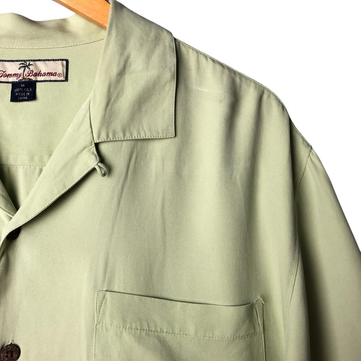 Vintage 90'S Tommy Bahama short-sleeved open-collar silk box shirt, size M, men's silk green type yellow green Vintage Second Hand