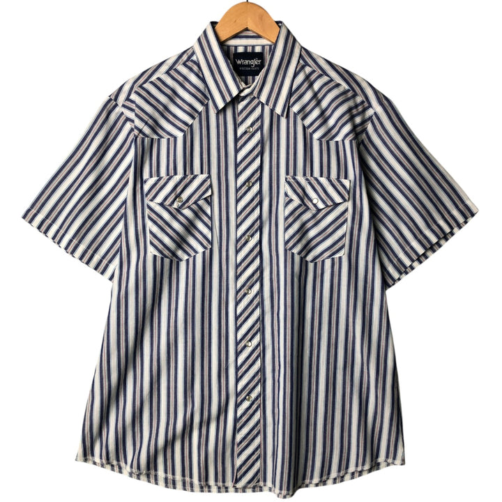 90'S Wrangler WESTERN SHIRTS Stripe Pattern Short Sleeve Western Shirt Men's L Size Vintage cotton white type Vintage Second Hand