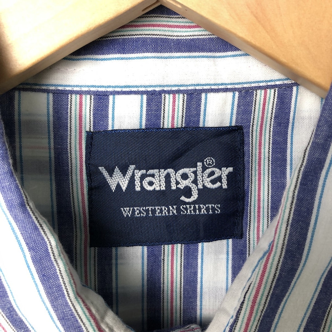 90'S Wrangler WESTERN SHIRTS Stripe Pattern Short Sleeve Western Shirt Men's L Size Vintage cotton white type Vintage Second Hand