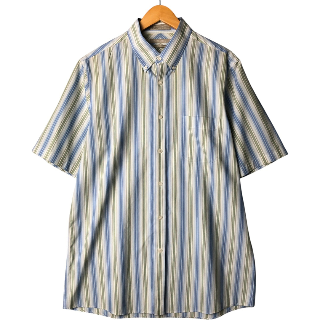 Nordstrom Regular Fit Stripe Pattern Short Sleeve Button-Down Shirt, Men's Size L cotton white type Vintage Second Hand