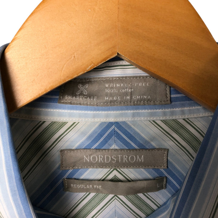 Nordstrom Regular Fit Stripe Pattern Short Sleeve Button-Down Shirt, Men's Size L cotton white type Vintage Second Hand