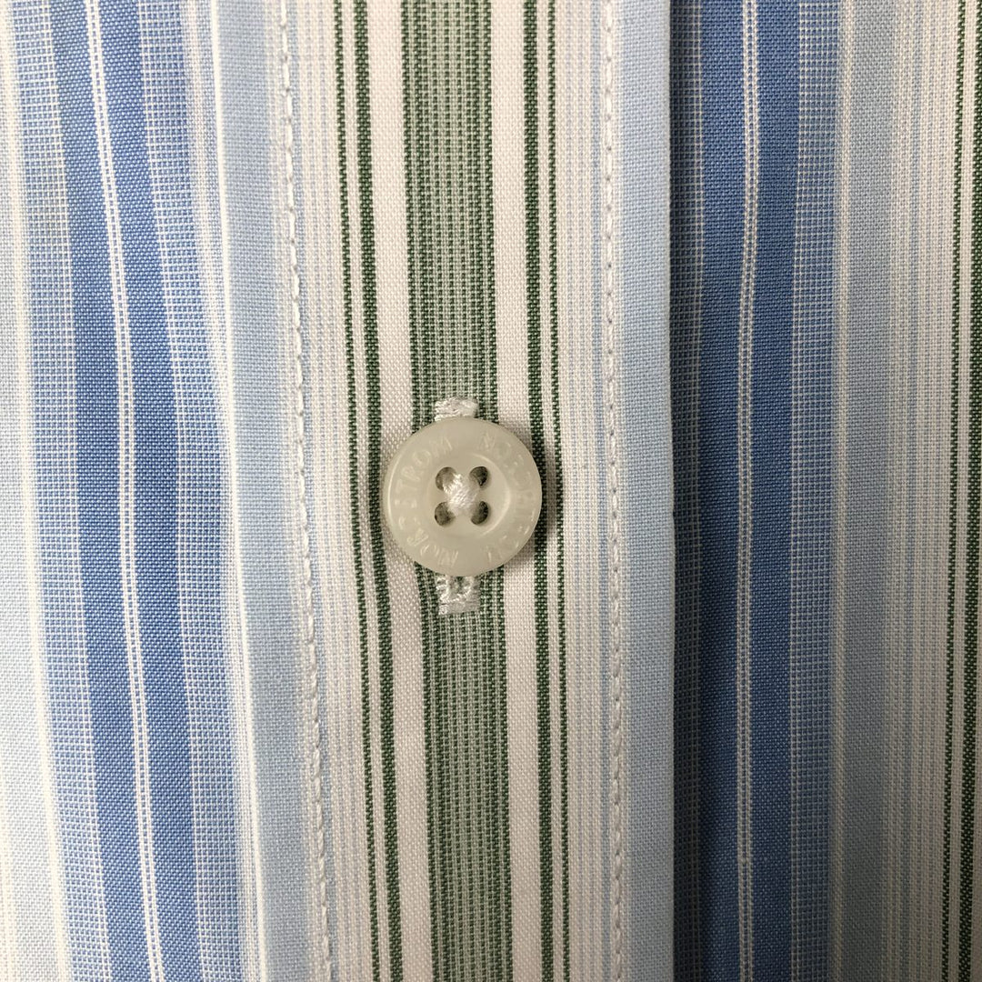 Nordstrom Regular Fit Stripe Pattern Short Sleeve Button-Down Shirt, Men's Size L cotton white type Vintage Second Hand
