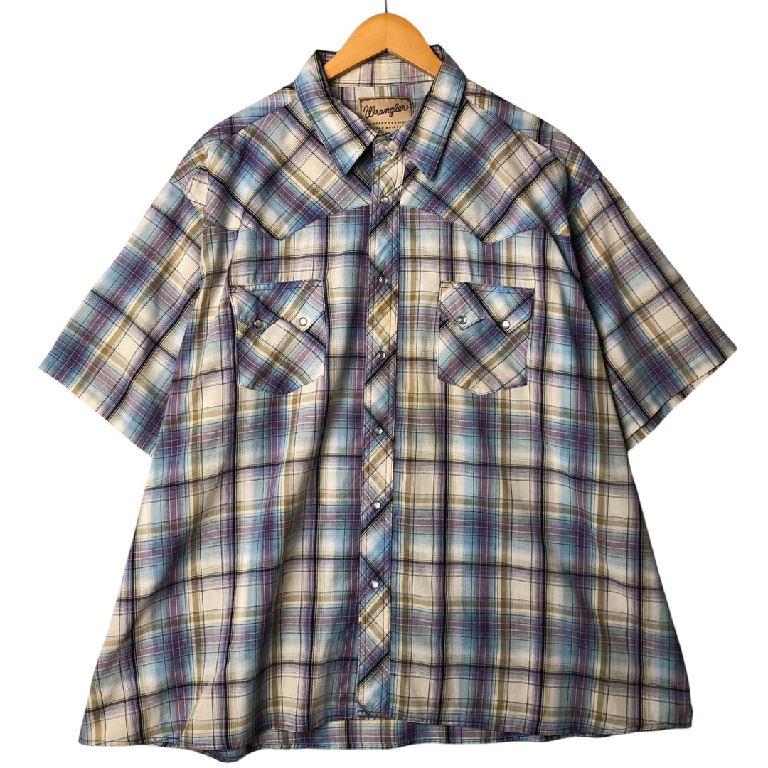 Vintage 90'S Wrangler Western Fashion Snap Shirt, Ombre Check, Short Sleeve, Men's Size XL unclear Blue type light blue Vintage Second Hand