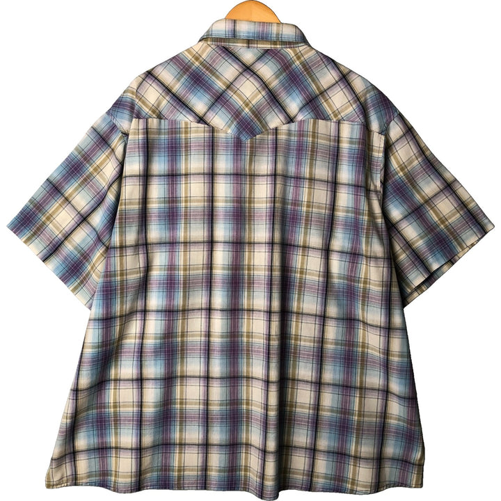 Vintage 90'S Wrangler Western Fashion Snap Shirt, Ombre Check, Short Sleeve, Men's Size XL unclear Blue type light blue Vintage Second Hand