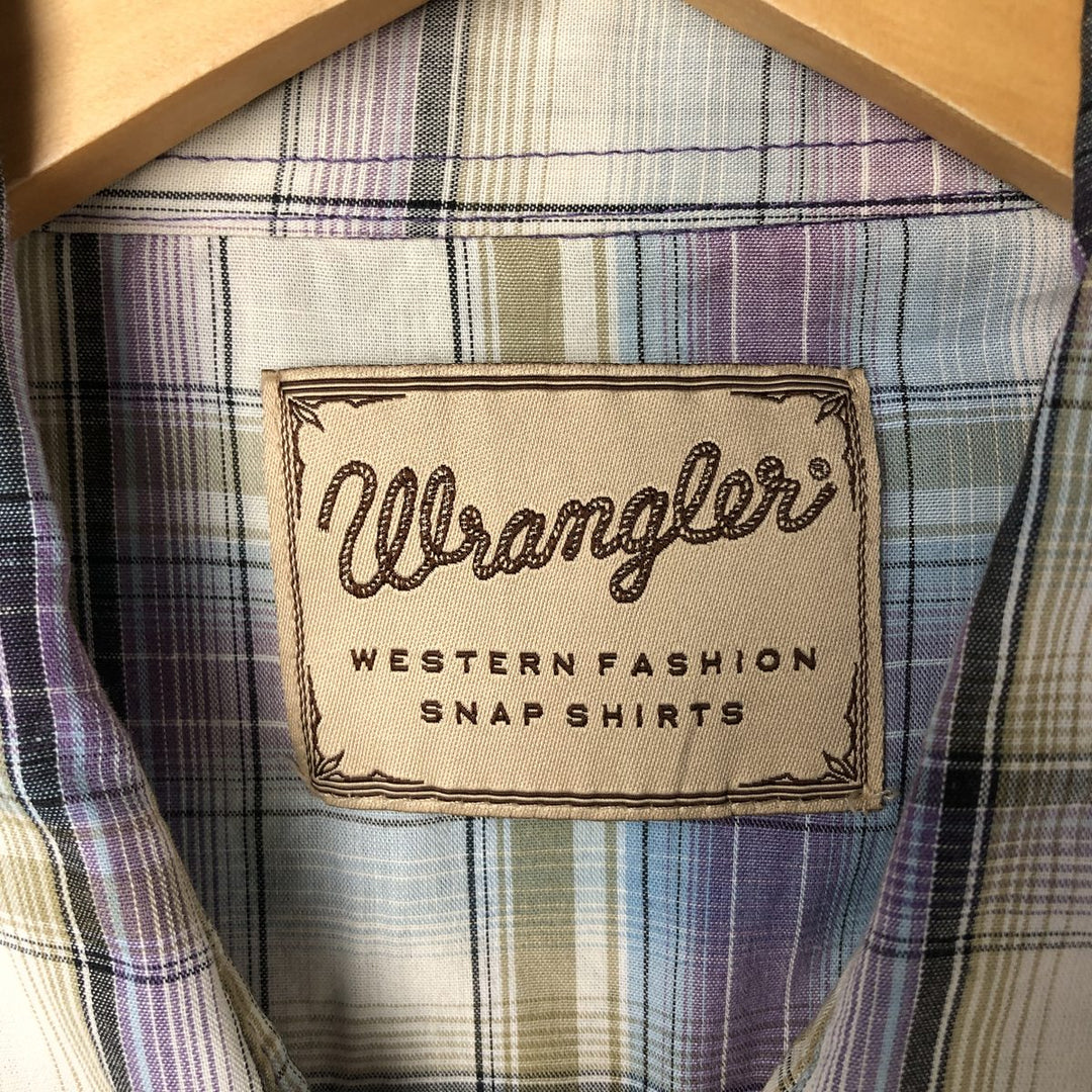 Vintage 90'S Wrangler Western Fashion Snap Shirt, Ombre Check, Short Sleeve, Men's Size XL unclear Blue type light blue Vintage Second Hand