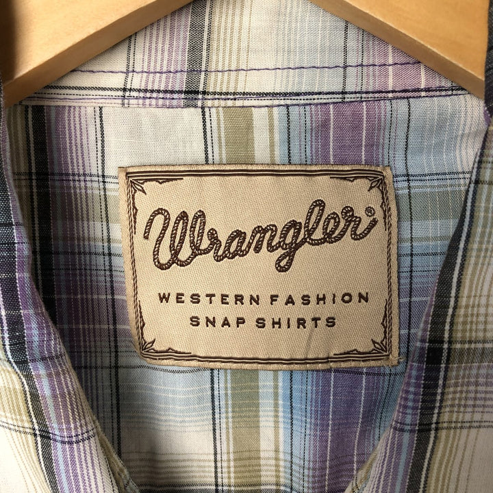 Vintage 90'S Wrangler Western Fashion Snap Shirt, Ombre Check, Short Sleeve, Men's Size XL unclear Blue type light blue Vintage Second Hand