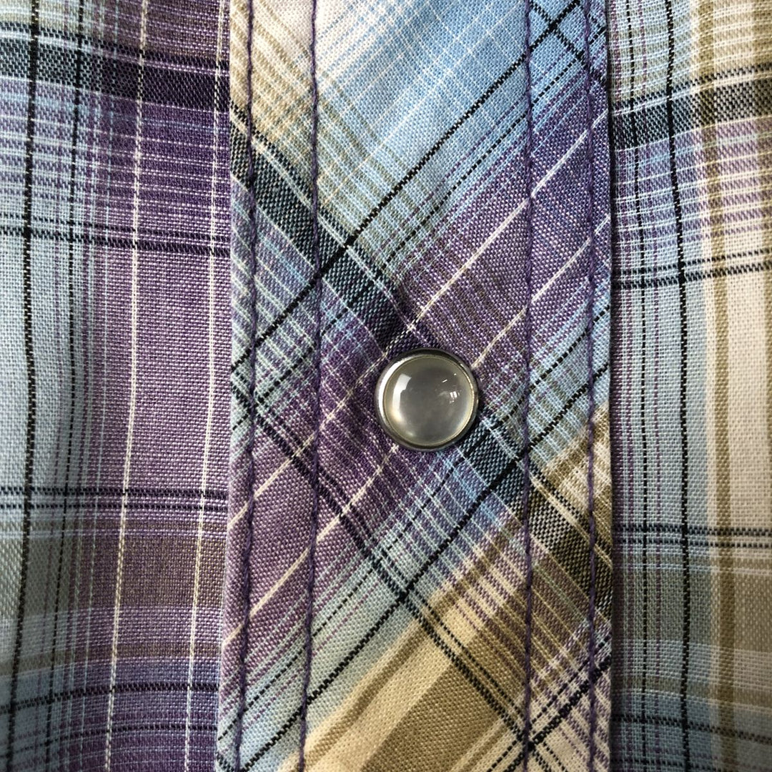 Vintage 90'S Wrangler Western Fashion Snap Shirt, Ombre Check, Short Sleeve, Men's Size XL unclear Blue type light blue Vintage Second Hand