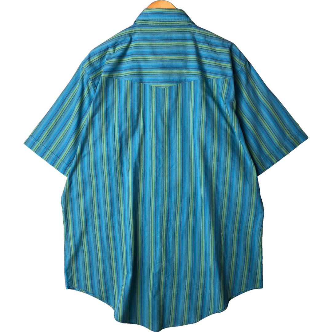 Vintage 1970'S Ely Cattleman Tall Man Striped Pattern Short Sleeve Western Shirt, Men's Size XL unclear turquoise blue Vintage Second Hand