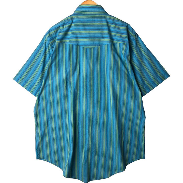 Vintage 1970'S Ely Cattleman Tall Man Striped Pattern Short Sleeve Western Shirt, Men's Size XL unclear turquoise blue Vintage Second Hand