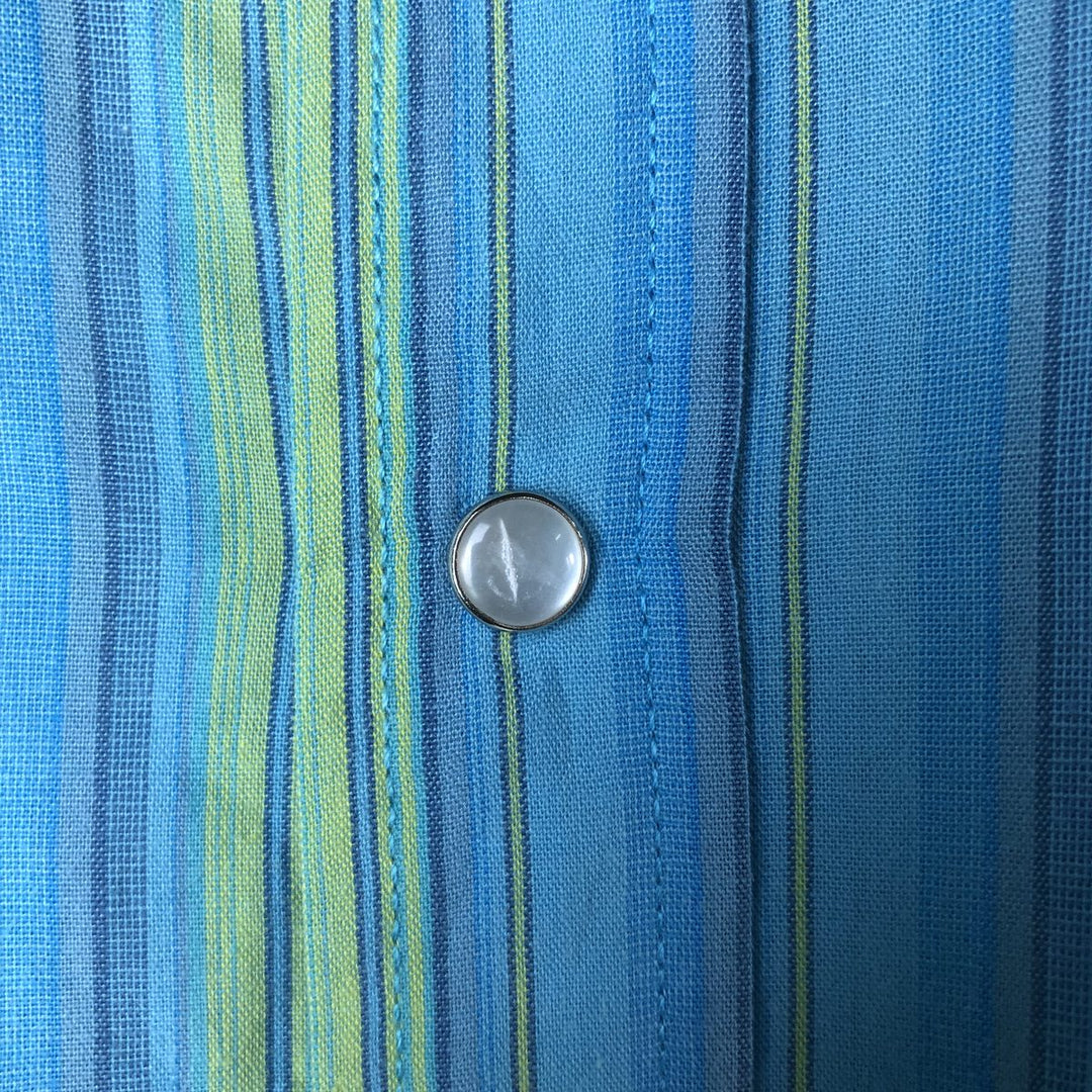 Vintage 1970'S Ely Cattleman Tall Man Striped Pattern Short Sleeve Western Shirt, Men's Size XL unclear turquoise blue Vintage Second Hand