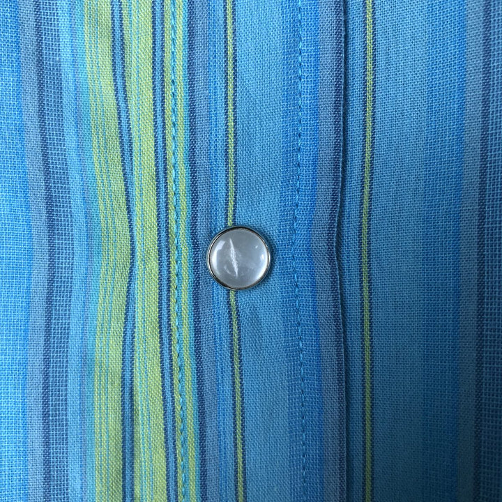Vintage 1970'S Ely Cattleman Tall Man Striped Pattern Short Sleeve Western Shirt, Men's Size XL unclear turquoise blue Vintage Second Hand