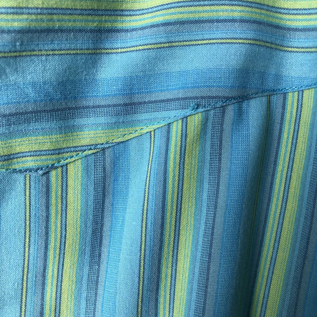 Vintage 1970'S Ely Cattleman Tall Man Striped Pattern Short Sleeve Western Shirt, Men's Size XL unclear turquoise blue Vintage Second Hand