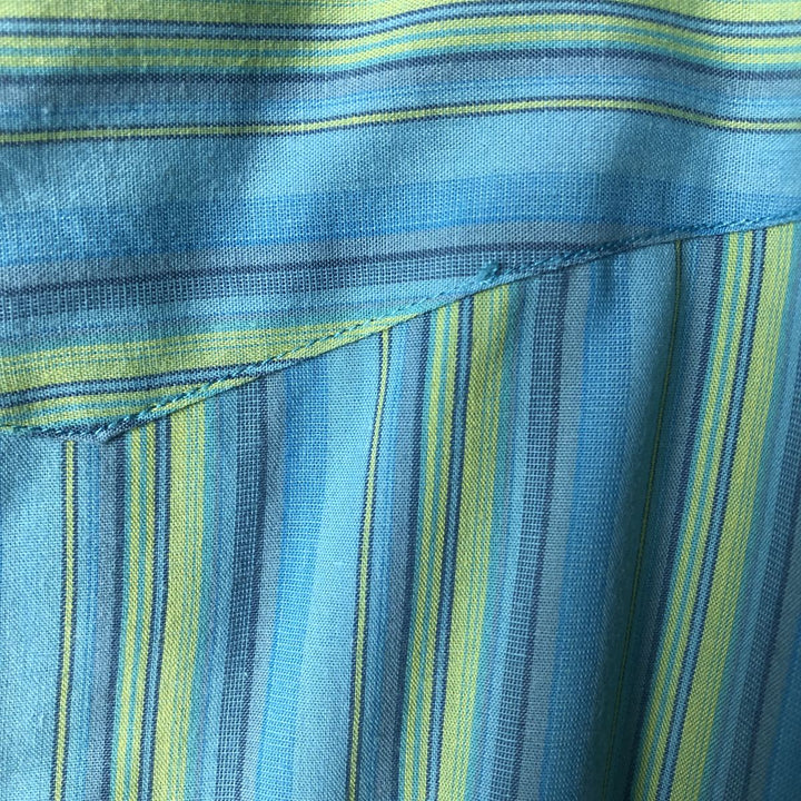 Vintage 1970'S Ely Cattleman Tall Man Striped Pattern Short Sleeve Western Shirt, Men's Size XL unclear turquoise blue Vintage Second Hand