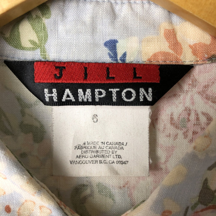 JILL HAMPTON Floral Print Long Sleeve Linen Shirt, Made in Canada, Women's Size Medium linen Blue type light blue Vintage Second Hand