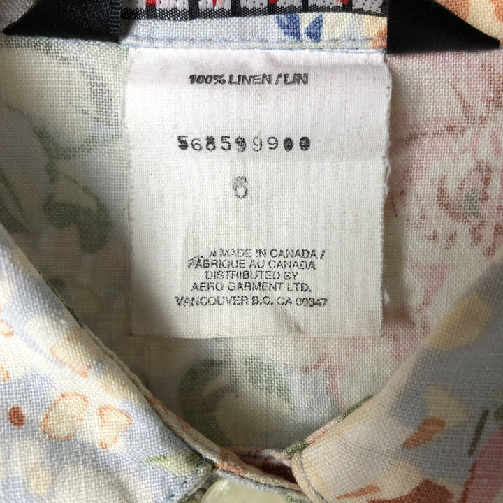 JILL HAMPTON Floral Print Long Sleeve Linen Shirt, Made in Canada, Women's Size Medium linen Blue type light blue Vintage Second Hand