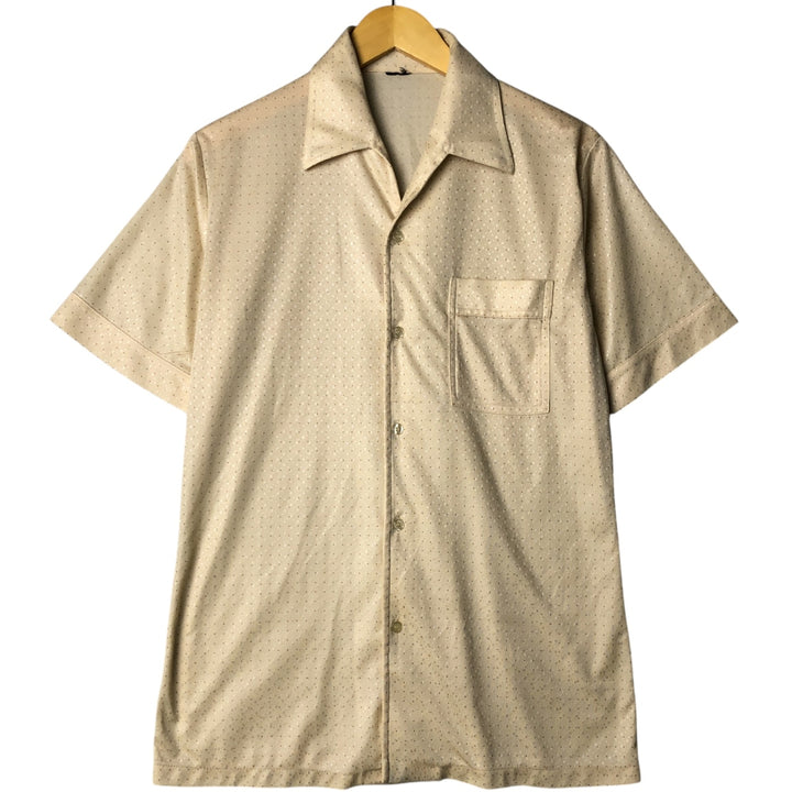 Vintage dot pattern short sleeve open collar box shirt, men's size M unclear Beige type Vintage Second Hand