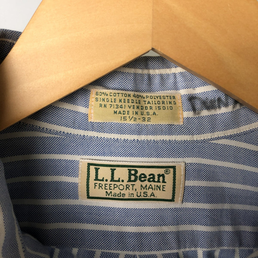 80s-90'S LLBean Long Sleeve Button-Down Striped Shirt Made in USA Men's M Size Vintage cotton blue type Vintage Second Hand