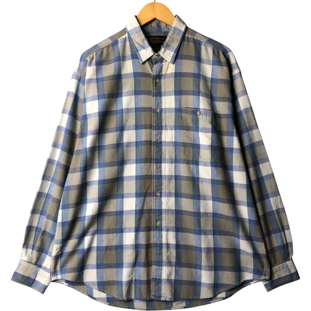 Vintage 80s-90'S Eddie Bauer long-sleeved cotton plaid shirt with black tag, men's size XL cotton Blue type light blue Vintage Second Hand
