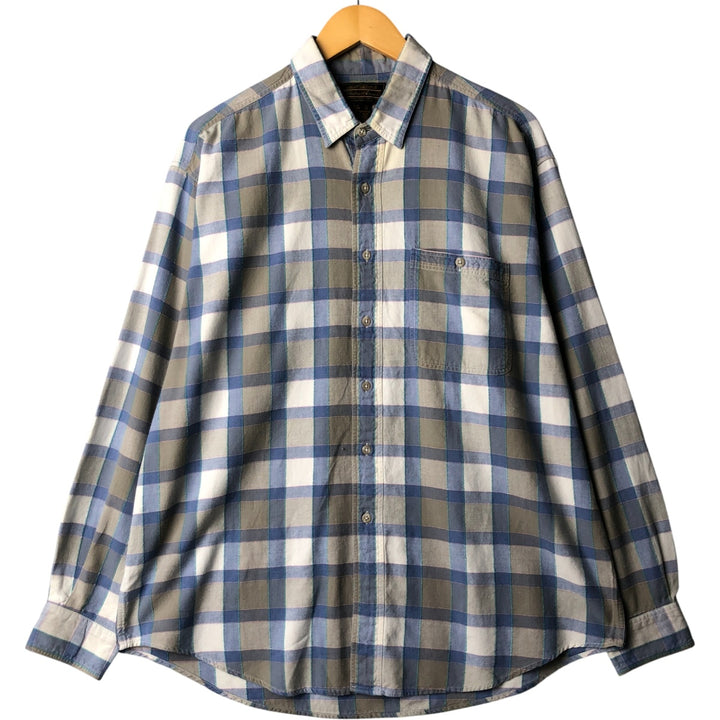 Vintage 80s-90'S Eddie Bauer long-sleeved cotton plaid shirt with black tag, men's size XL cotton Blue type light blue Vintage Second Hand