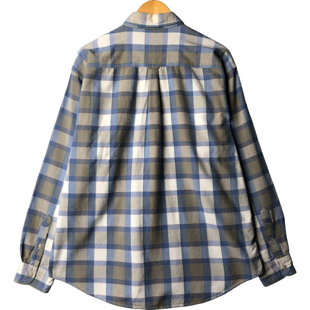 Vintage 80s-90'S Eddie Bauer long-sleeved cotton plaid shirt with black tag, men's size XL cotton Blue type light blue Vintage Second Hand
