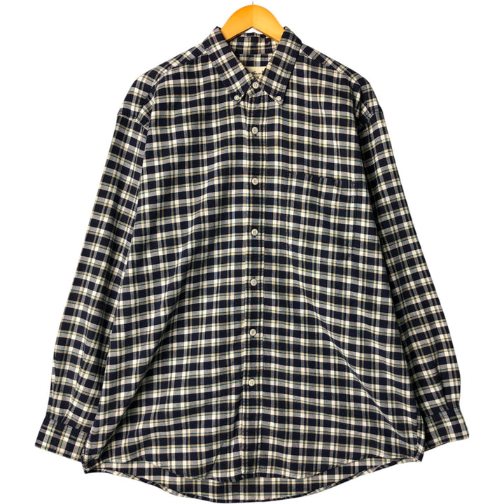 Eddie Bauer Long Sleeve Button-Down Check Shirt, Men's Size L cotton navy blue type Vintage Second Hand