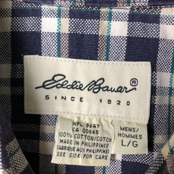 Eddie Bauer Long Sleeve Button-Down Check Shirt, Men's Size L cotton navy blue type Vintage Second Hand