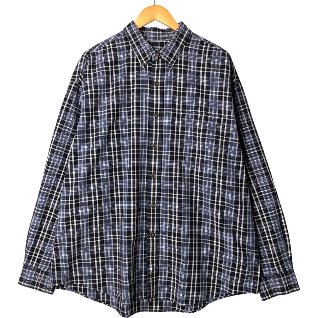 Eddie Bauer Long Sleeve Button-Down Check Shirt, Men's XL cotton Navy blue Vintage Second Hand
