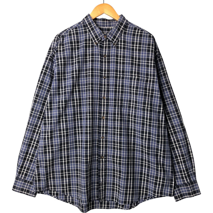 Eddie Bauer Long Sleeve Button-Down Check Shirt, Men's XL cotton Navy blue Vintage Second Hand
