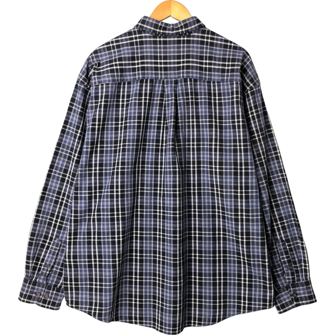 Eddie Bauer Long Sleeve Button-Down Check Shirt, Men's XL cotton Navy blue Vintage Second Hand