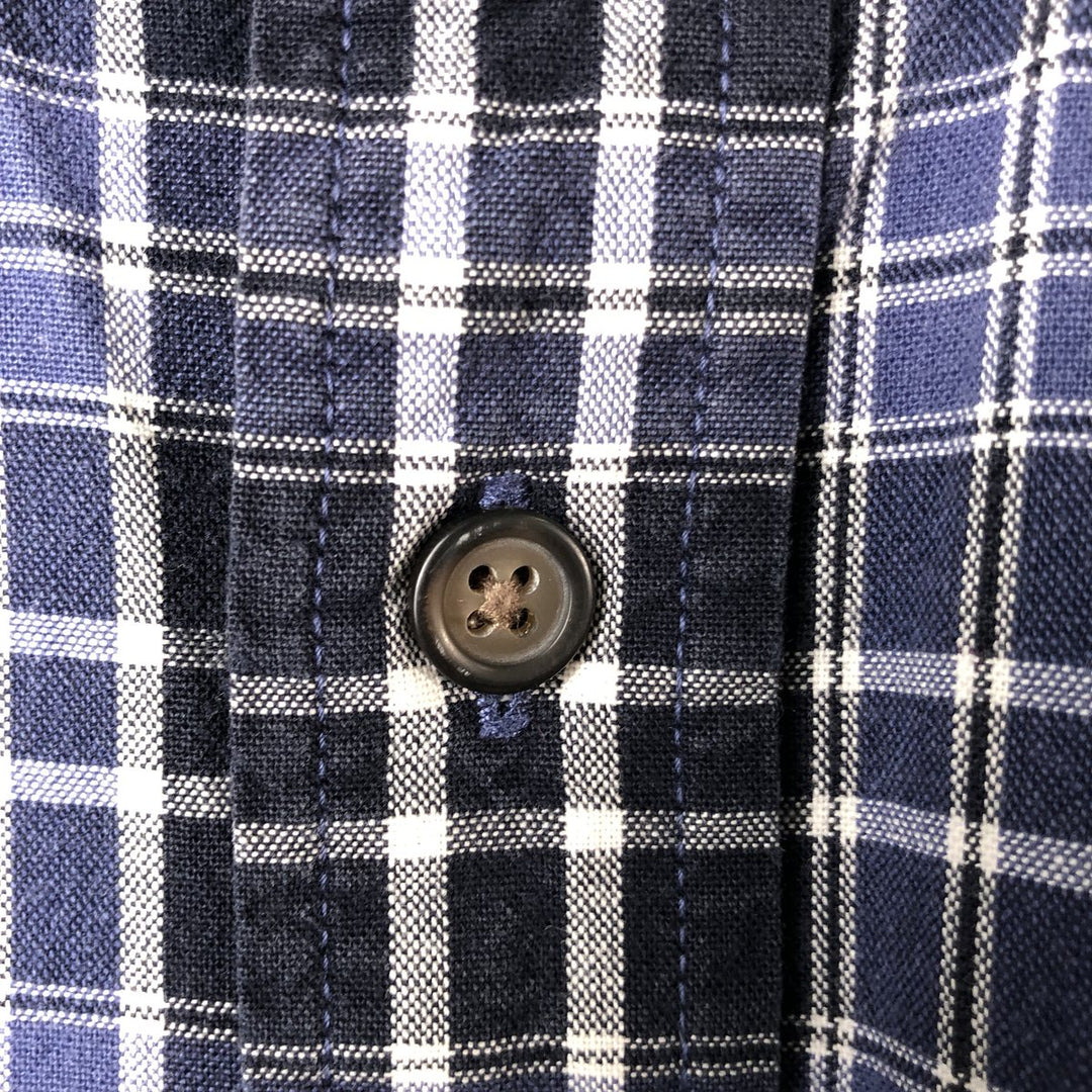 Eddie Bauer Long Sleeve Button-Down Check Shirt, Men's XL cotton Navy blue Vintage Second Hand
