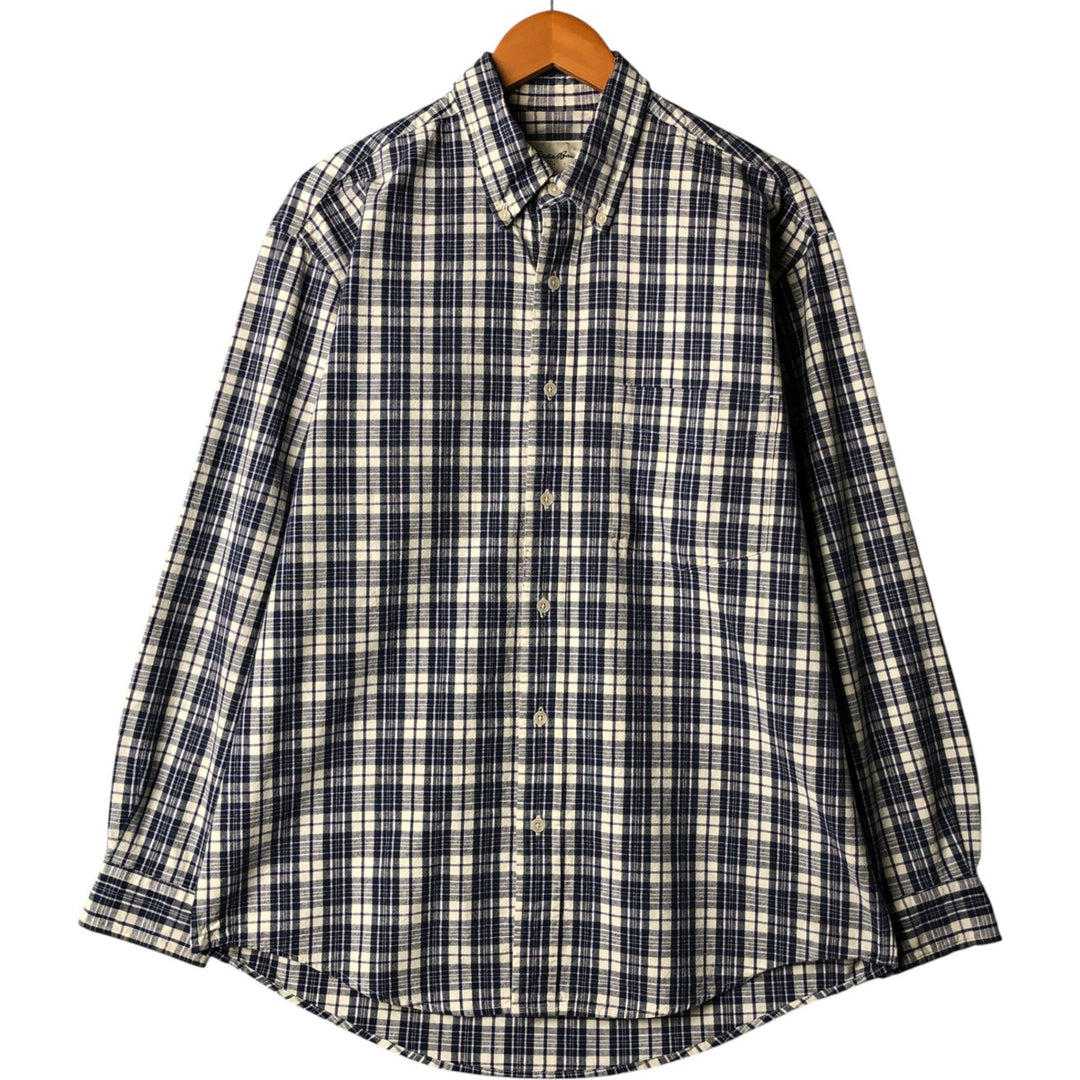 Eddie Bauer Long Sleeve Button-Down Check Shirt, Men's Size M cotton Navy blue Vintage Second Hand