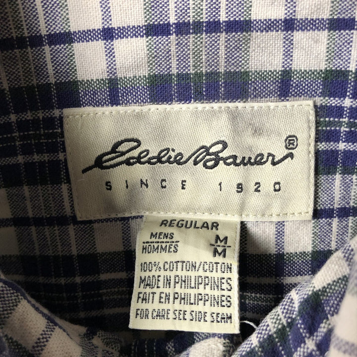 Eddie Bauer Long Sleeve Button-Down Check Shirt, Men's Size M cotton Navy blue Vintage Second Hand