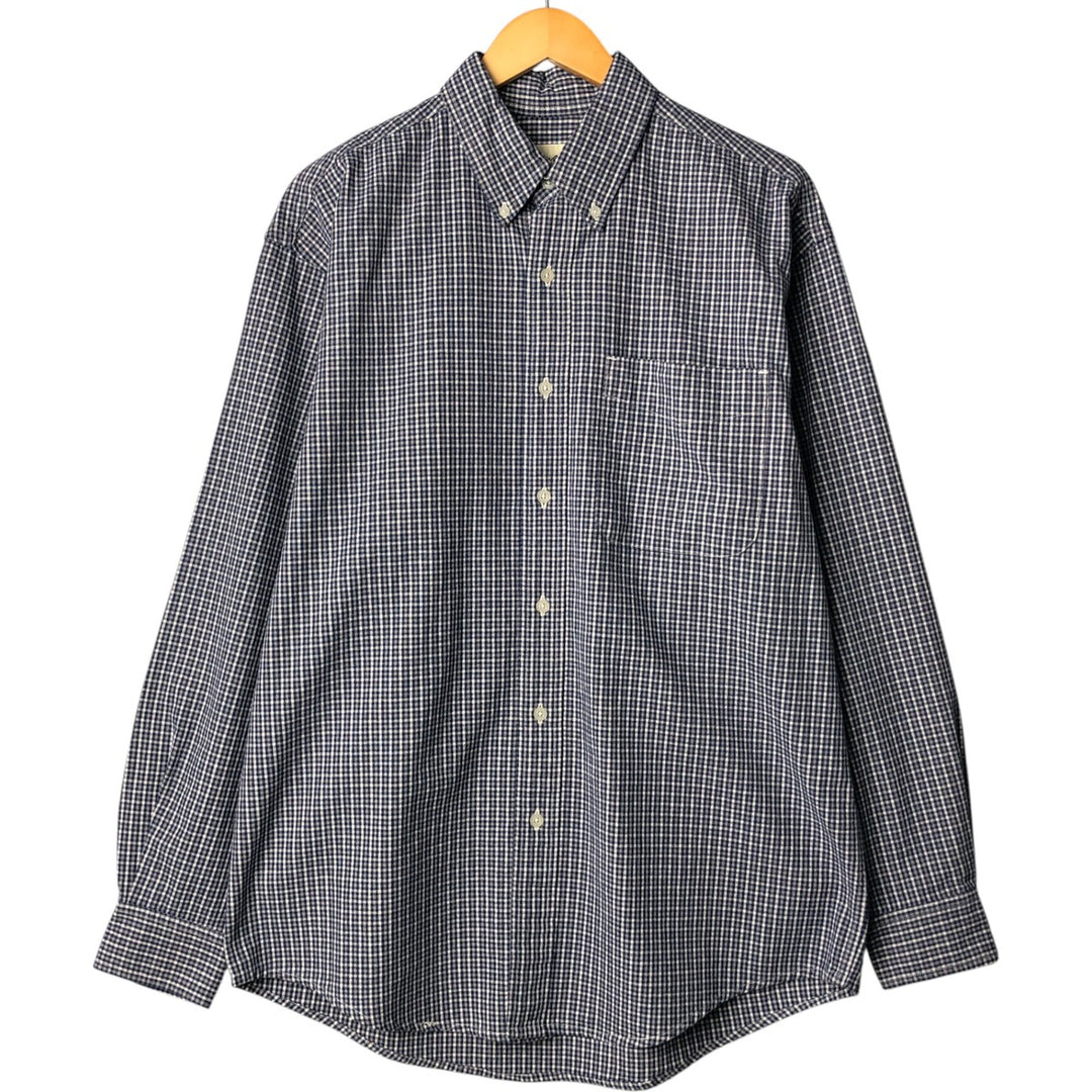 Eddie Bauer Long Sleeve Button-Down Check Shirt, Men's Size M cotton Navy blue Vintage Second Hand