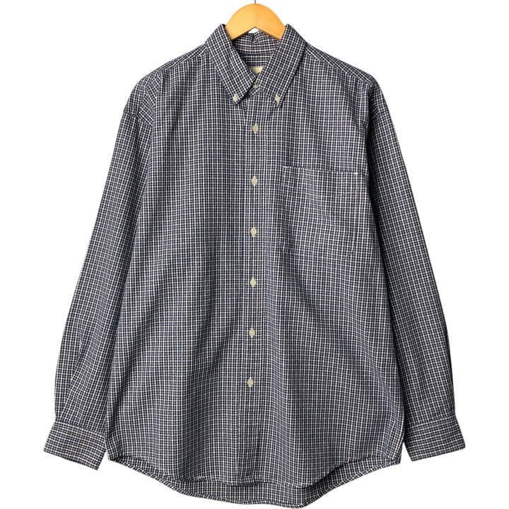 Eddie Bauer Long Sleeve Button-Down Check Shirt, Men's Size M cotton Navy blue Vintage Second Hand