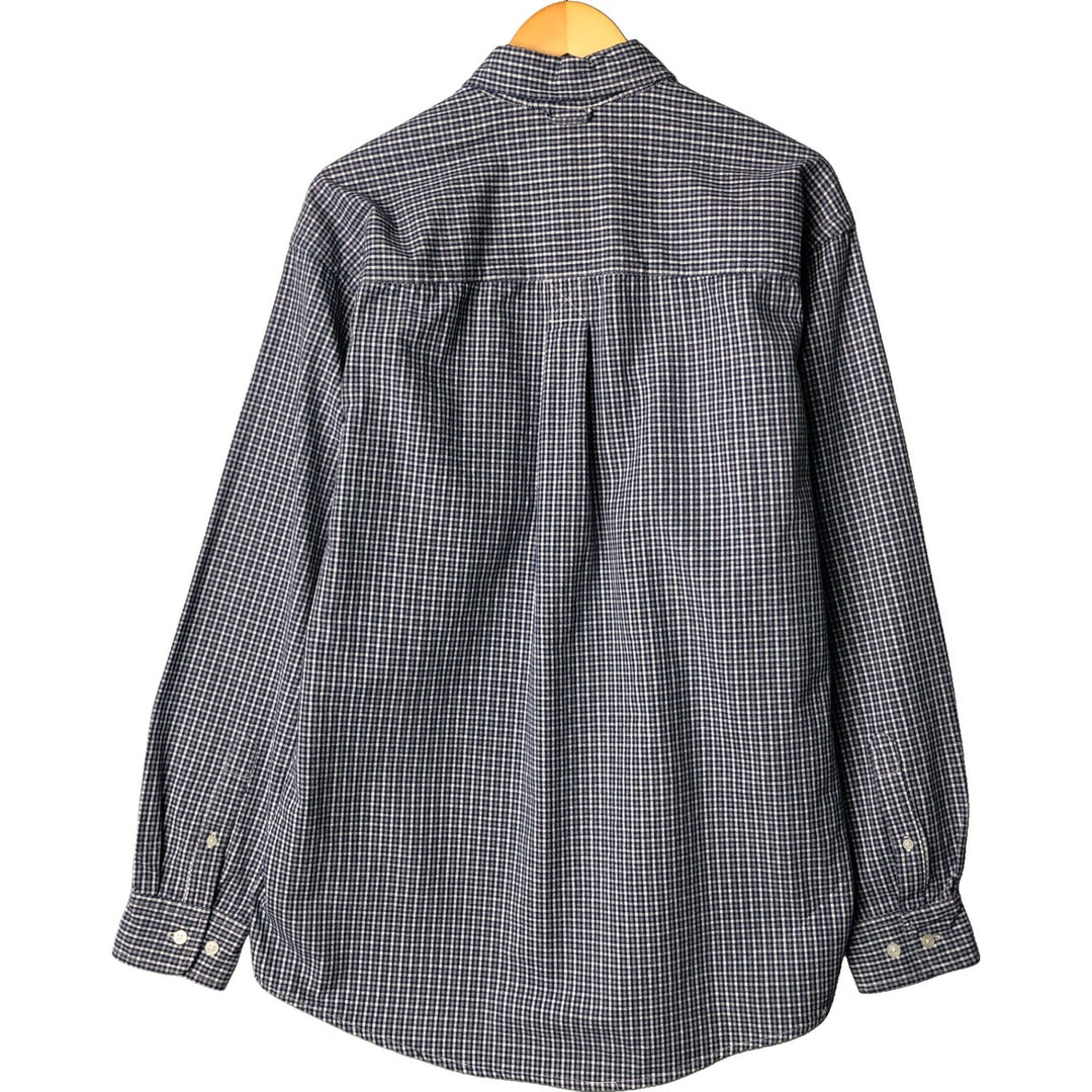 Eddie Bauer Long Sleeve Button-Down Check Shirt, Men's Size M cotton Navy blue Vintage Second Hand