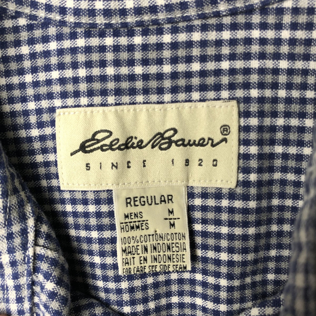 Eddie Bauer Long Sleeve Button-Down Check Shirt, Men's Size M cotton Navy blue Vintage Second Hand