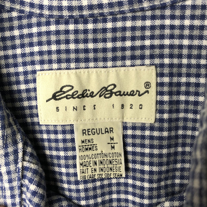 Eddie Bauer Long Sleeve Button-Down Check Shirt, Men's Size M cotton Navy blue Vintage Second Hand
