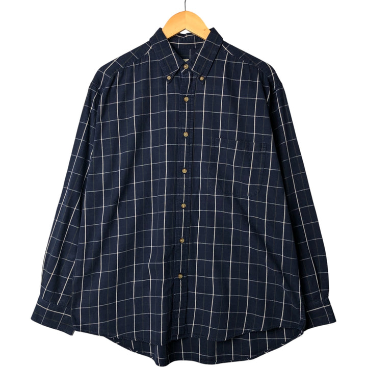 Eddie Bauer Long Sleeve Button-Down Check Shirt, Men's Size L cotton navy blue type Vintage Second Hand