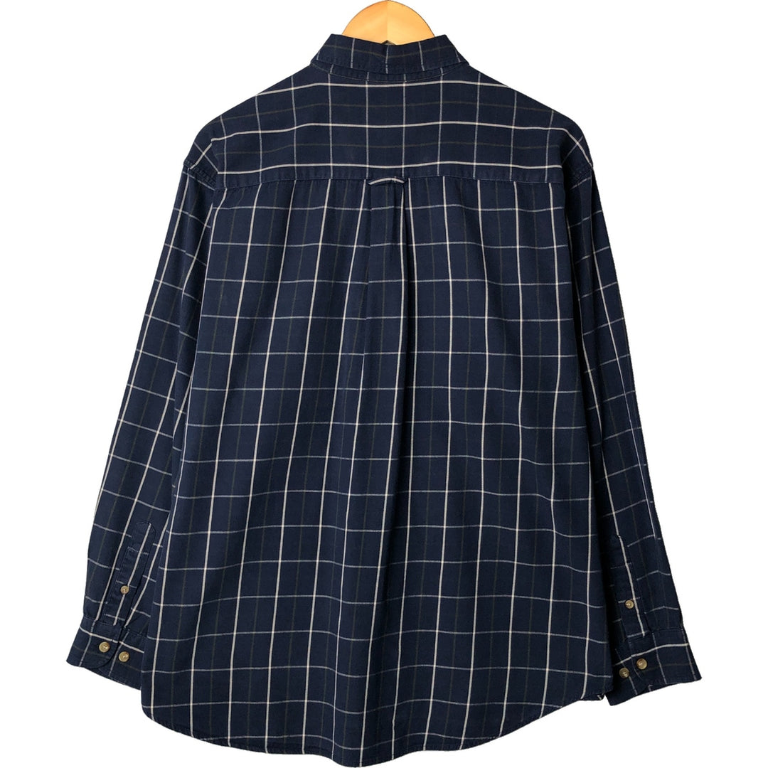 Eddie Bauer Long Sleeve Button-Down Check Shirt, Men's Size L cotton navy blue type Vintage Second Hand