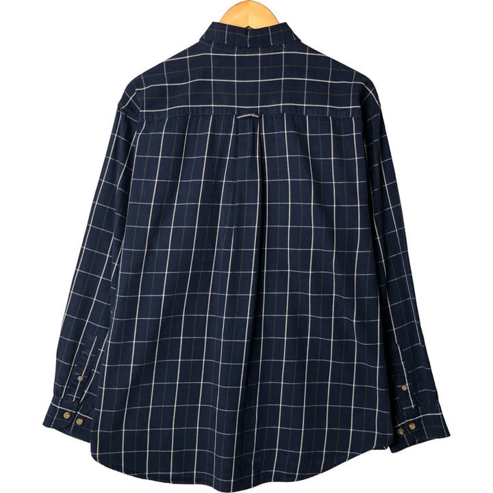 Eddie Bauer Long Sleeve Button-Down Check Shirt, Men's Size L cotton navy blue type Vintage Second Hand