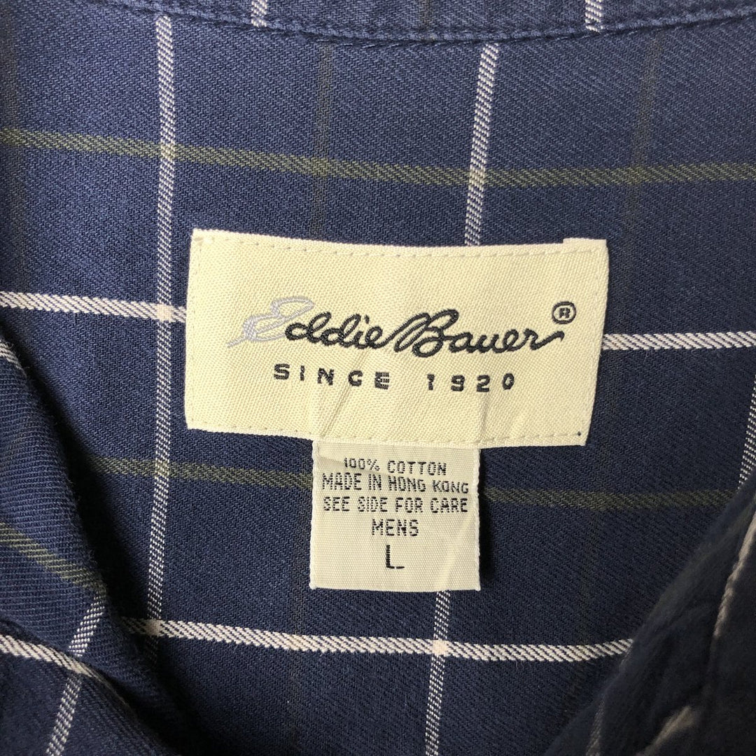 Eddie Bauer Long Sleeve Button-Down Check Shirt, Men's Size L cotton navy blue type Vintage Second Hand