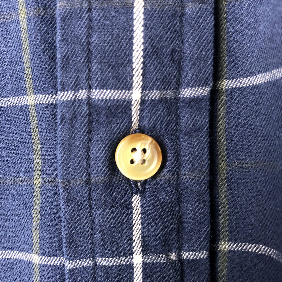 Eddie Bauer Long Sleeve Button-Down Check Shirt, Men's Size L cotton navy blue type Vintage Second Hand