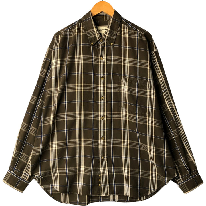 Eddie Bauer Long Sleeve Button-Down Check Shirt, Men's XL cotton Khaki type brown Vintage Second Hand